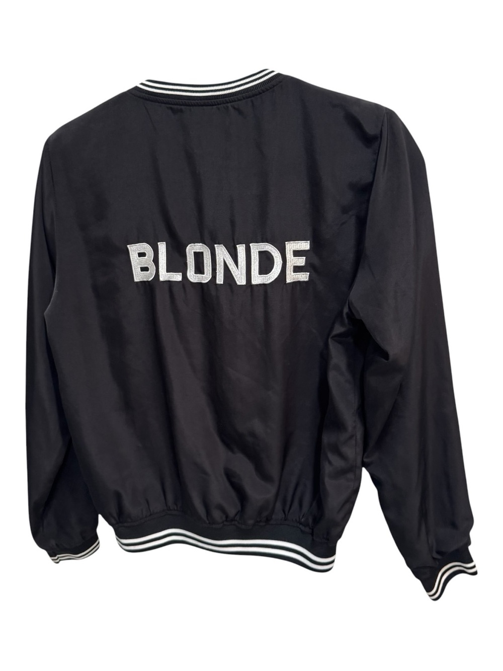 Show Me Your Mumu Jacket Womens S Black Bomber Blonde Embroidered Zip Varsity